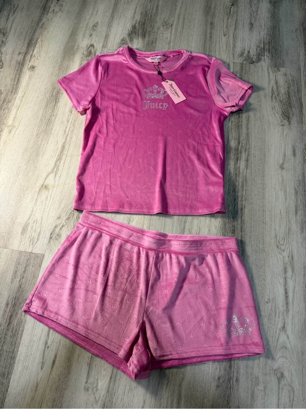 Juicy Couture Pink Velour Short Sleeve Top & Shorts Set